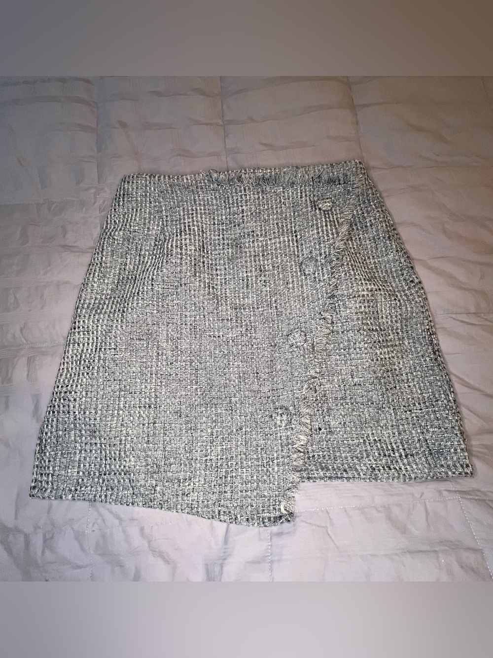 SHEIN Blue Tweed Fringe Mini Skirt